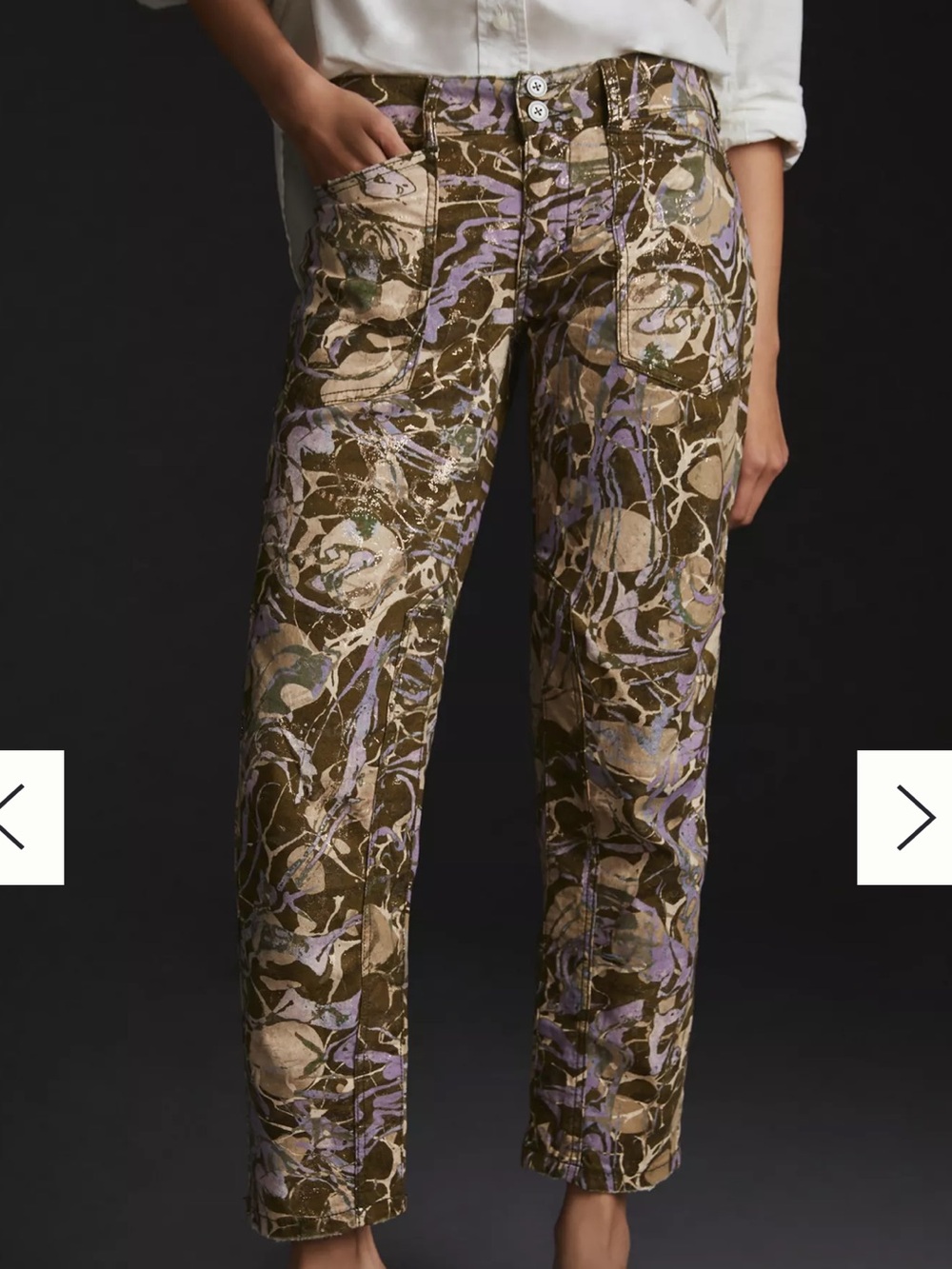 Pilcro The Wanderer Low Rise Olive and Lavender Printed Straight-Leg Pants